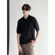 TSHEKレースラペル半袖ニットシャツ カーディガンTシャツ