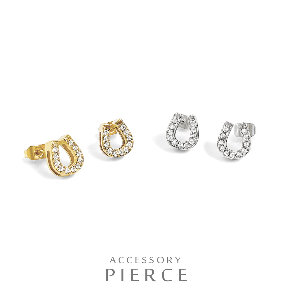 ▼MAGGIO▼ストーン付ホースシューステンレスピアス　馬蹄　U形