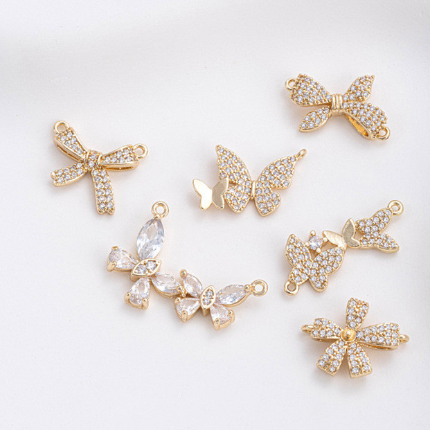 バタフライ 蝶 アクセサリーパーツ DIY パーツ 金色 ストーン リボン結び デコパーツ フラワー チャーム