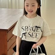 子供服　90~150cm　キッズTシャツ　リボン　ロゴT　コケット　韓国キッズ服