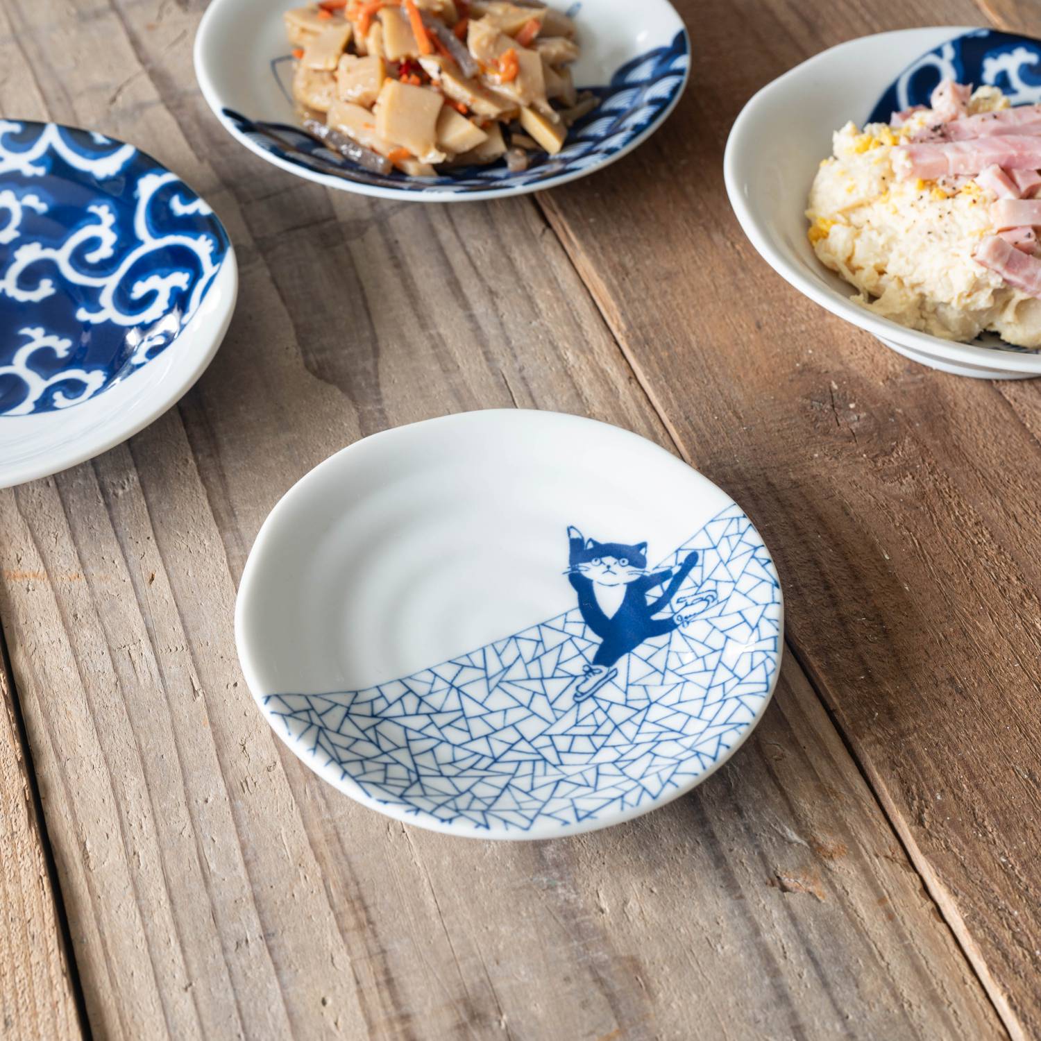 猫 シチタ ソメネコ 13cm皿 氷裂紋 日本伝統模様[美濃焼] | 卸売