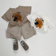 2025夏新作　子供服　レトロ　半袖　Tシャツ　クルーネック　トップス　可愛い　プリント　柔らか　2色