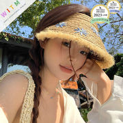 2025夏新作 サンバイザー 帽子 小顔効果 花柄 草編み 紫外線対策 サマーハット