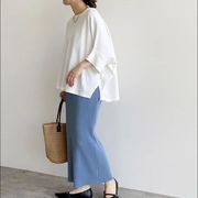 TSHEK新作 ゆったり ラウンドネック ビッグサイズTシャツ スリットデザイン カジュアルトップス