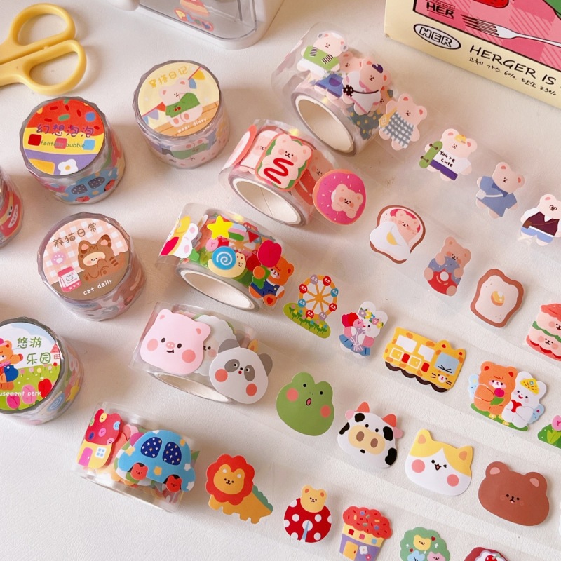 ★文具★　アニマルステッカー　丸形　DIY　プレゼント　韓国文具