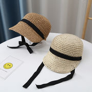 子供用サンキャップ 夏季 透気がいい リボン防晒 草帽 男女兼用 宝宝用 ダックビルキャップ