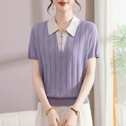 2025春夏レディース服 シンプル 高品質 気質 ポロシャツ 韓国風 Ｔシャツ トップス 4色展開[M~4XL]