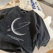 ボーイズ ヴィンテージウォッシュ加工 長袖Tシャツ 綿素材 ストリート風 カジュアルトップス