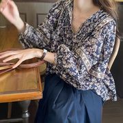 花柄ブラウス ブラウス レディース トップス シャツ 長袖 Vネック 大人可愛い