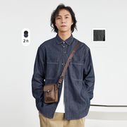 メンズ アメリカンヴィンテージ風 デニム長袖シャツ ワークテイスト ジャケット風トップス アウター★全2色