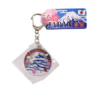 ＜和雑貨・和土産＞インバウンドキーホルダー　丸型　城　シルバー　No.303-916