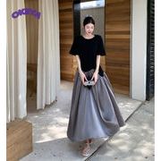 ワンピース　ロングワンピース　Aラインワンピース　切り替え　着痩せ　カジュアル　L#-3XL#