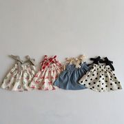 INS風リボン付きキャミソールブラウス 女の子ドット柄ワンピ風トップス