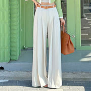 LIME☆ハイウエストプリーツ ドレープストレートワイドパンツ ゆったりドレッピングパンツ