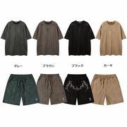 メンズ アメリカンヴィンテージ風 スエードトップス 刺繍入り半袖Tシャツ ストリート系★全4色