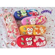 レディース小物 ペンケース コインケース 和風 小物収納 小銭入れ 化粧ポーチ フクロウ 可愛い 18*6*2cm