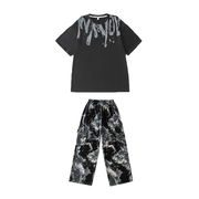 ボーイズ ヒップホップ  ブラックTシャツ ブラックパンツ 2点セット 衣装