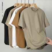 メンズ 無地 オーバーサイズスリット入りTシャツ アメカジ風カジュアル 半袖トップス ユニセックス★全5色