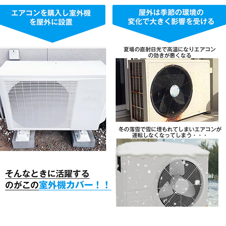 エアコン室外機カバー 組立不要 3面ルーバー遮光構造 省エネ 節電 ホワイト エアコン室外機カバー 組立不要 3面ルーバー遮光構造 省エネ