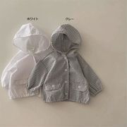 全2色[73-100cm]  韓国風 春夏薄手チェック柄 キッズ長袖カーディガン 男女兼用UV対策アウター キッズ