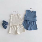 全2色[80-130cm] キッズ韓国風ルームウェアセット プリーツタンクトップ＋ショートパンツ上下2点セット