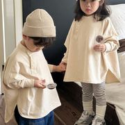 2025秋新規※ 斜め前開きデザイン 無地コットン長袖Tシャツ 男女兼用