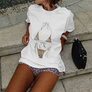 2025春夏新作 レディース 女 半袖 プリント Tシャツ トップス インナー