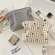 化粧ポーチ 多機能　収納ポーチ　小物収納　韓国ファッション　心　チェック柄