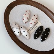 女児 ドット柄サテンオーバルヘアクリップ 可愛い前髪クリップ