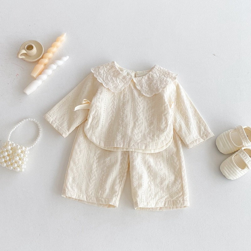 2025秋新規※HUAIHB☆蝶結びトップスとジャガードパンツの女児用セットアップ