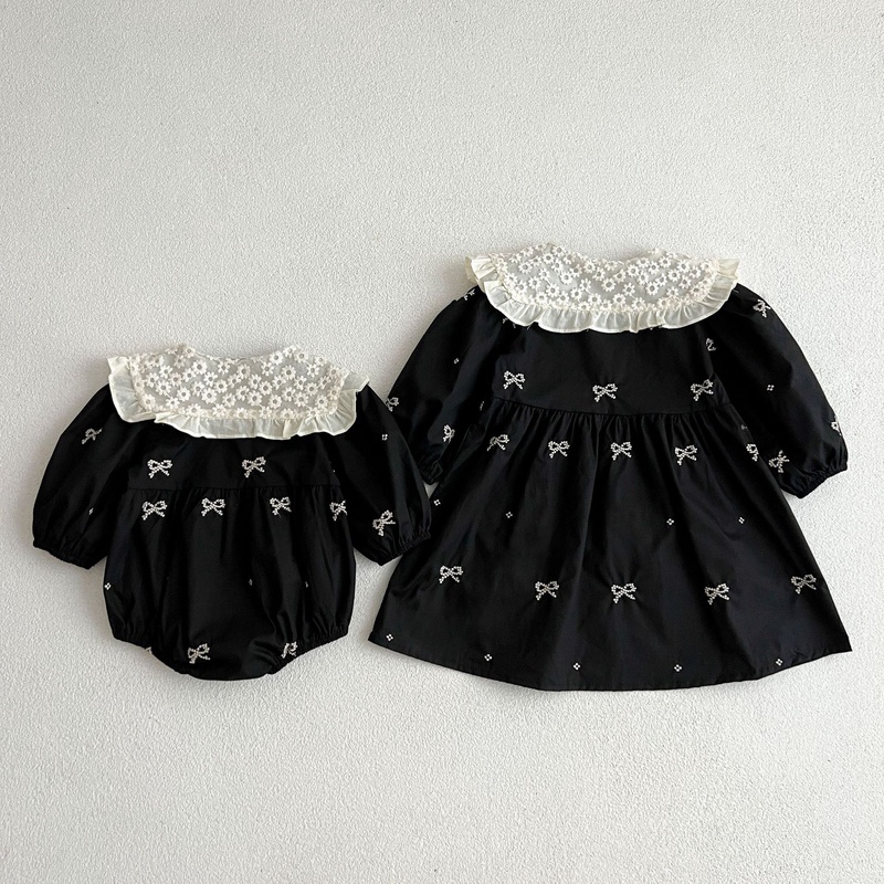 2025秋新規※XIN☆蝶襟刺繍ロンパース風ワンピース 女児お揃いコーデに