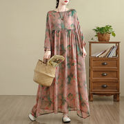 【2025新作】秋新作花柄デザインロングワンピースカジュアル
