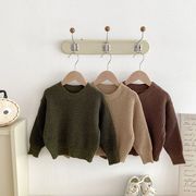 全3色[80-130cm] 子供秋冬新作 ニットトップス ラウンドネックセーター 男女兼用 長袖トップス キッズ