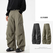メンズ アメリカンヴィンテージ ワイドストレート パラシュートパンツ ジップ仕様 ロングパンツ 秋★全2色