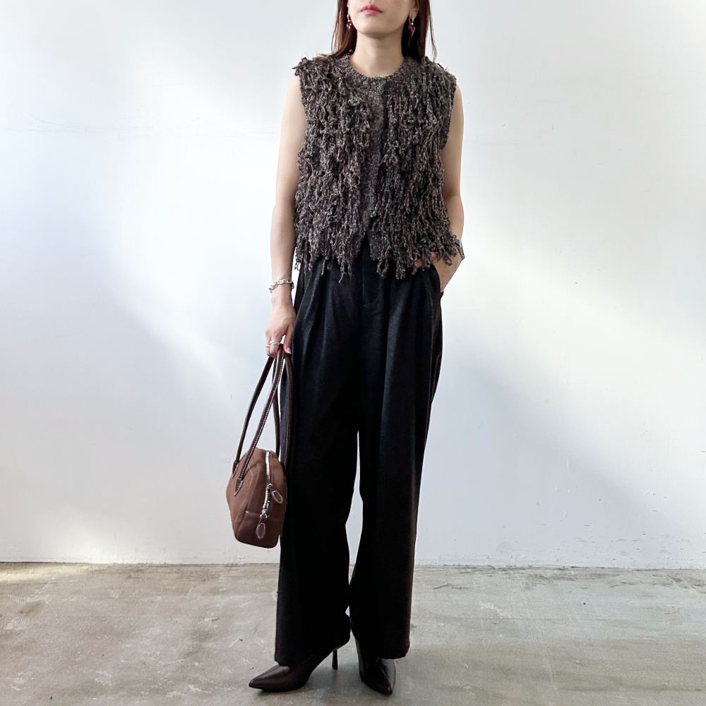 anuke フリンジニットベスト ダークグレー ANGIE ベスト ジレ フリンジ ケーブル ニット レディース