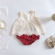 FLM☆女の子用夏ベビーセット 2025年新作 立体花刺繍レースベスト＋三角パンツ2点セット