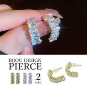 全2色 ビジューアーチデザイン ピアス ゴールド シルバーカラー 両耳セット アクセサリー