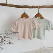 ins 夏新作　ベビー服　レース襟　半袖　パフスリーブ　Tシャツ　カジュアル　トップス　可愛い　子供服