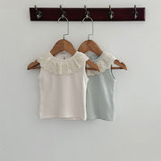 ins 夏新作　ベビー服　レース襟　ノースリーブ　Tシャツ　カジュアル　トップス　可愛い　女児　子供服