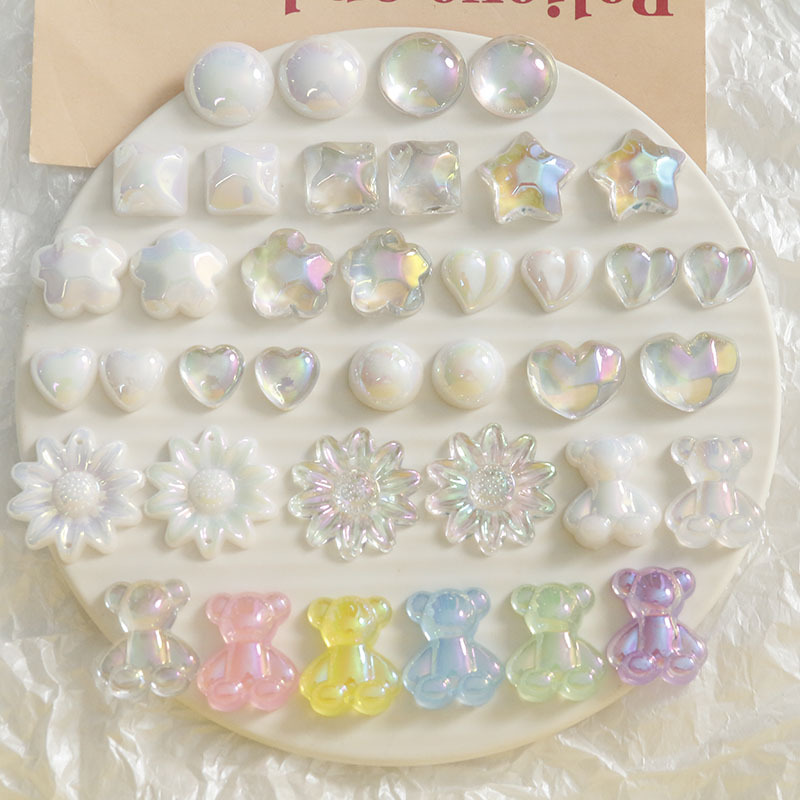 カボション オーロラ 水面クリア 波打ち プラスチックパーツ 白 アクセサリーパーツ 波模様 半透明 ハート