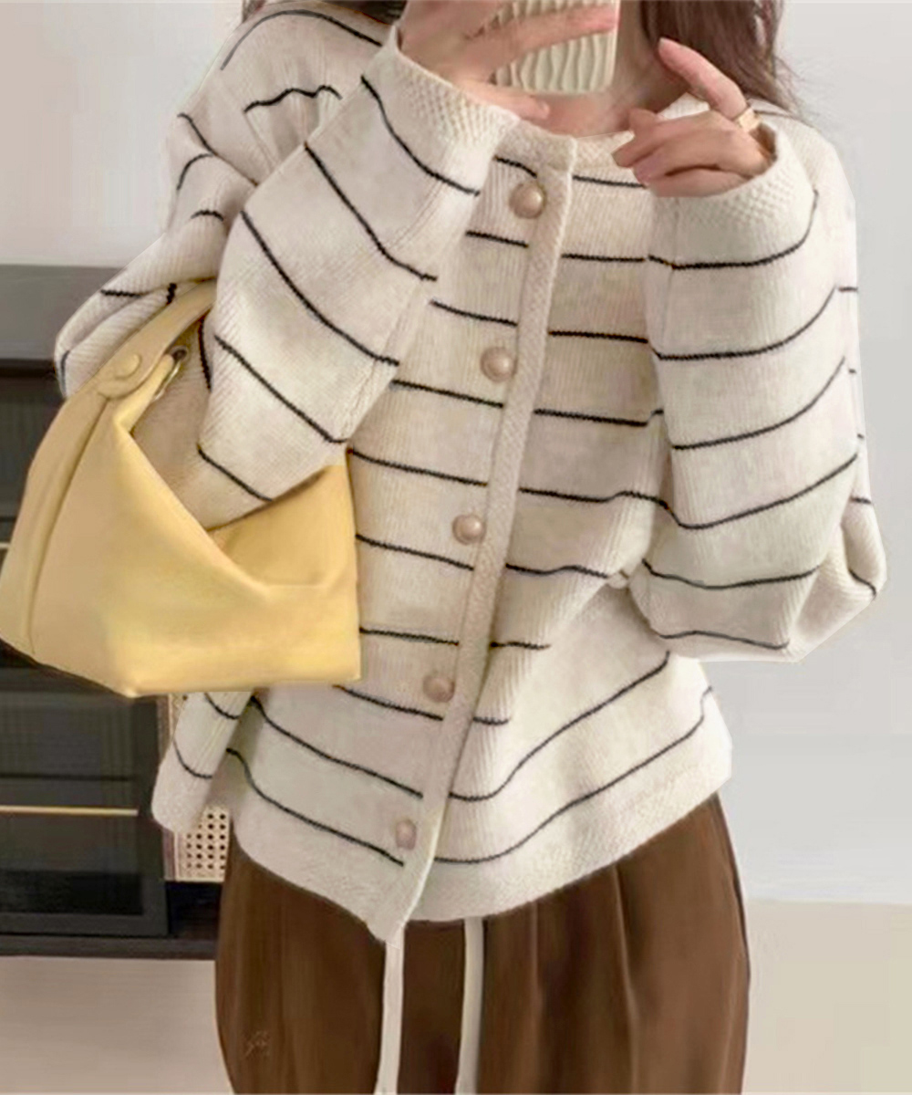 【日本倉庫即納】 細ボーダーニットカーディガン レディース