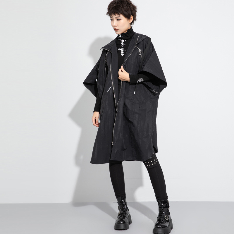 初回送料無料　個性派デザイントレンド　フード付きトレンチコート　レディースファッション人気