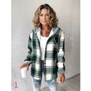 2025秋冬新作 カジュアル 　パーカー　チェック柄コート フード付き レディース トップス