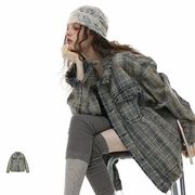 メンズ ビンテージ風 チェック柄 デニム ジャケット 男女兼用 ストリート系 アウター  秋冬 2025新作★