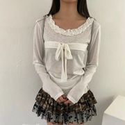 リボンTシャツ　レディース　INS　韓国ファッション　デザイン