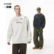 メンズ 秋新作 アメリカンストリート風 ロゴプリント 長袖カットソー スプラッシュ風デザイン★全3色