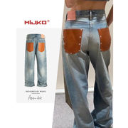 メンズ ビンテージ風 ダメージ加工 デニム パンツ 男女兼用 ストリート系 ボトムス 春秋 2025新作★