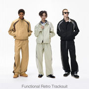 メンズ 秋新作 レトロスポーツ セットアップ アメリカンレーサージャケット＆ワイドパンツ★全3色