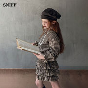 2025秋※ZQW☆女の子 セットアップ 格子柄 ブラウス＋ショートパンツ 2点セット