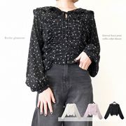 【2025新作】シャーリング小花柄プリント　フリルカラー　ブラウス(32961)